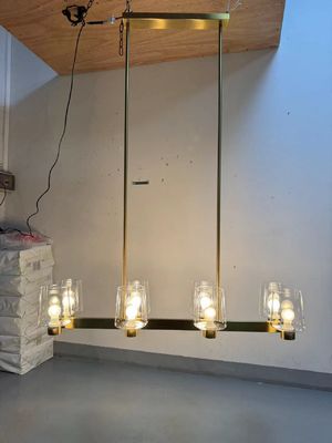 Lampu Gantung Pulau Dapur Emas 42in Gaya Euro Naungan Kaca Bening Modern