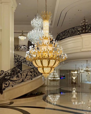 ODM OEM Emas Mewah Besar Modern Entry Chandeliers Untuk Bangunan Komersial High-End