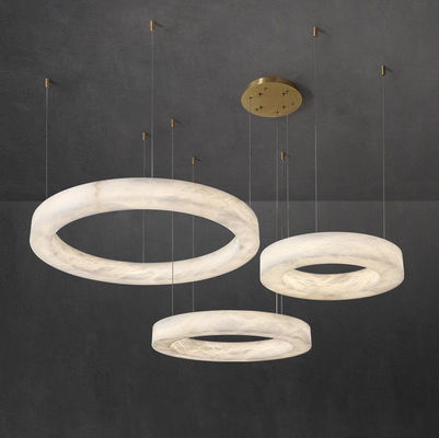 Nordic Led Modern Ring Spanyol Alabaster Batu Kuningan Pendant Lampu Chandelier Untuk ruang tamu