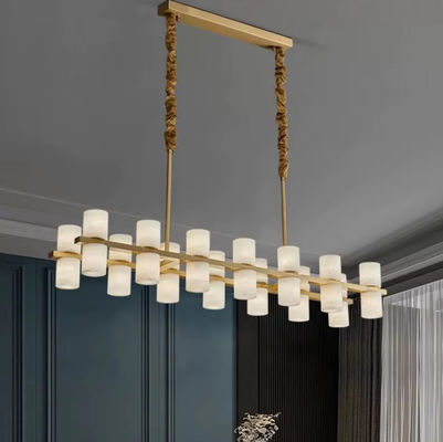 Custom Dining Room Bar Persegi panjang Langit-langit Mewah Alabaster Dekoratif Chandelier Emas Kuningan Pendant Lampu