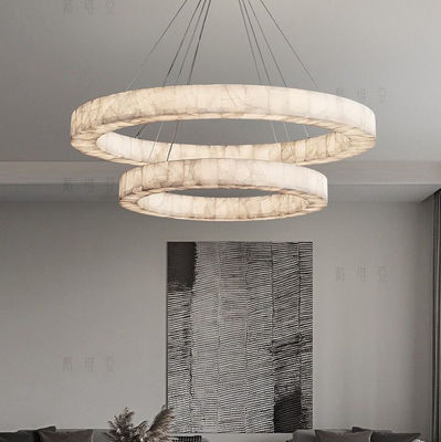 Custom Eropa Modern Unique Ring Lighting Putih Alam Led Alabaster Chandelier Untuk ruang tamu Ruang makan