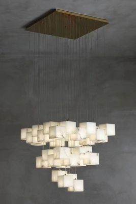 Custom Luxury Alabaster Chandelier Gaya Modern Villa Langit-langit Tinggi Hotel Lobby Spiral Staircase Chandelier