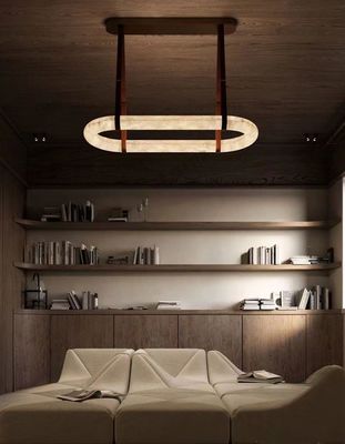 Luxury Leather Chandelier Lingkaran Marmer Dapur Living Room Seni Kreatif Alabaster Cahaya Lampu Gantung