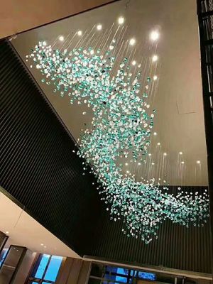 Seni Dekoratif Hotel Hall Crystal Glass Chandelier Langit-langit dipasang Chandelier