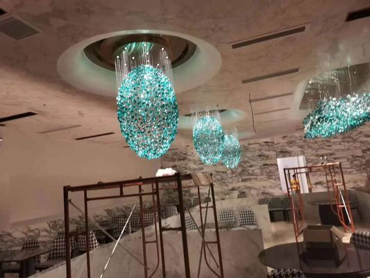 Hotel Crystal Chandelier Bar Ruang tamu Gedung Teknik Cahaya Hijau Lampu Kaca Batu Transparan Lampu Custom