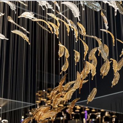 Grosir Modern Mewah Bunga Daun Berbentuk Kecokelatan Kristal Tertiup Chihuly Murano Kaca Lampu Lampu Bagian Dekorasi Langit-langit Hotel