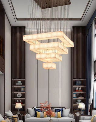 Full Copper Marble Staircase Long Pendant Light Desainer Minimalis Modern Villa Ruang Tamu Dekorasi Kreatif Lampu Alabaster