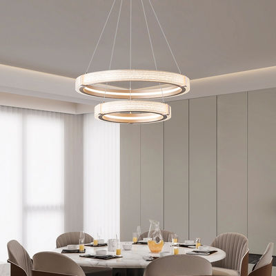 Modern Nordic Crystal Chandelier Kreatif Double Ring Hanging Chandelier Dimmable 3CCT LED Pasir Besi Akrilik Dekorasi Ruang Besar