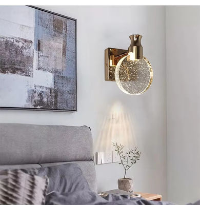 Modern LED Bubble Crystal Chrome Lampu Dihiasi Dengan Crystal Round Scone Lampu samping tempat tidur Scone