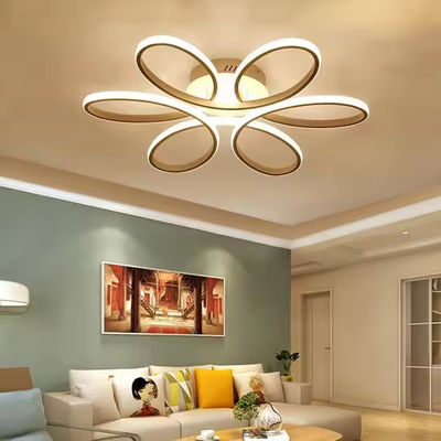 Permukaan Emas Dimmable Led Acrylic Ceiling Light Minimalis Creative Ring Hanging Light Bentuk Bunga Modern