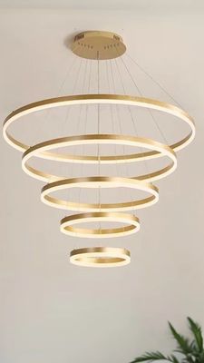 Gold Shell Aluminium LED Round Ring Light 5-ring Hanging Ceiling Light untuk Hotel Villa