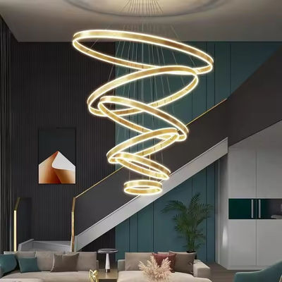 Modern Chandelier Besar Led Pendant Light Fixture Luxury Akrilik Lingkaran Disesuaikan Langit-langit Tinggi Ring Lamp untuk Hotel Ruang Makan