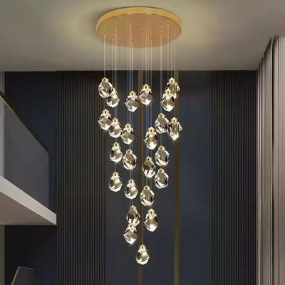 Hotel Interior Tangga Modern Mewah Crystal Chandelier Pendant Lampu dengan Lampu Langit-langit LED Lampu ukuran 130 * 110mm