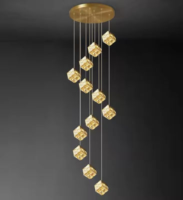 Hotel mewah Lobby Dekorasi Pencahayaan Gantung Pendant Lampu Linier Besar Panjang Tangga Langit-langit Tinggi Led Crystal Chandeliers