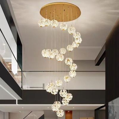 Dekorasi Pernikahan Hotel Modern Lampu Crystal Hall Dengan Sumber Cahaya D120mm Dan Umur 50000 Jam Lampu Pendant Bunga Kristal Bulat