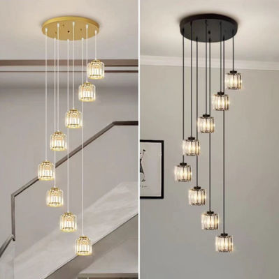 Villa Hollow Iron Chandelier Emas/ Hitam Modern Minimalist Crystal Stair Light Dengan Desain Berputar