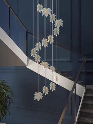 Modern Led Simple Art Leaf Acrylic Chandelier Emas Rumah Hotel Tangga Dining Dekorasi Pendant Light