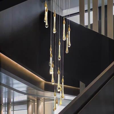 Modern Simple Crystal Water Drop Stairwell Chandelier 3200-6500K Tiga Warna Mengubah Lampu Untuk Duplex Hotel Restoran Villa