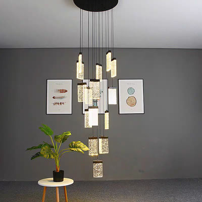 Hotel Lobby Lampu Tangga Aluminium Dan Crystal Pendant Lamp Untuk Desain Modern