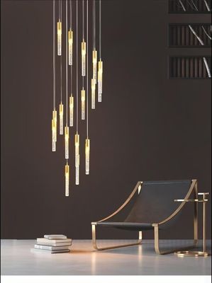 LED Patch Bulb Modern Long Crystal Rod Pendant Lamp Untuk Desain Mewah Di Ruang Tamu Ruang Makan Atau Tangga