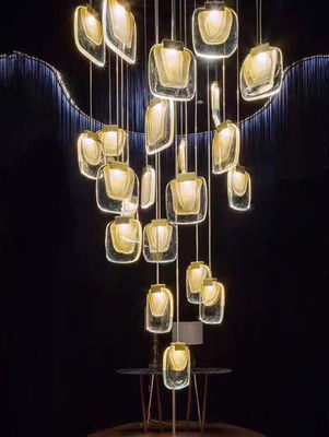 Nordic Light Luxury Designer LED Light Strip Crystal Glass Pendant Lamp Untuk ruang tamu Ruang makan Villa Tangga