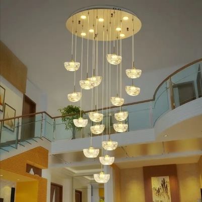 Bangunan duplex lampu ruang tamu kreatif batu kristal villa liontin lampu spiral tangga lentera panjang