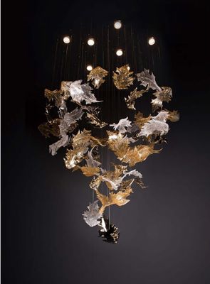 Kaca Kuningan Amber Jelas Daun Lustre Dekorasi Lobby Big Foyer Hotel Besar Lustre Maple Leaf Lustre dekorasi