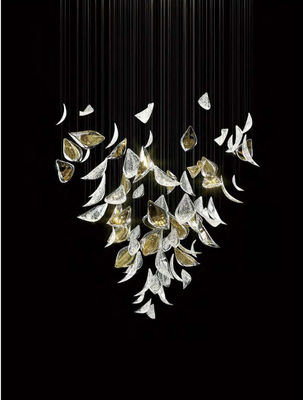 Customized Hotel Lobby Kristal Chandelier Modern Mewah Dekoratif Kaca Leaf Besar Led Lampu Gantung