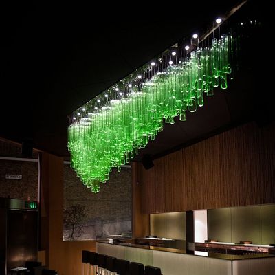 Fashion Art Dekorasi Kaca Hijau Tube Chandelier Untuk Resepsi Restoran Hotel Kamar Custom Made Dan LED Sumber Cahaya