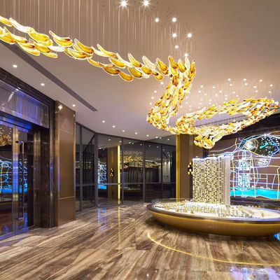 Proyek Non-Standard Hotel Lobby Club Emas Kaca Gantung Dekorasi Hotel Banquet Hall Lampu Dekoratif