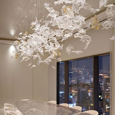 Non-Standard Project Custom Double Hole Glass Maple Leaf Hanging Decoration Hotel Department Hall Besar Soft Dekorasi Seni Pencahayaan
