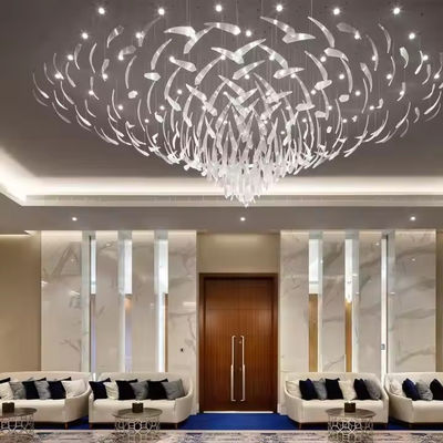 Gaya Nordic Custom Hotel Lobby Villa Banquet Hall LED Crystal Chandelier Pendant Light Stainless Steel Kaca Mewah Untuk Kamar