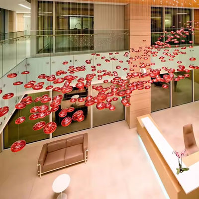 Lampu Kristal LED Lampu Besar Modern Lampu Bola Kaca Merah Lini Ikan Custom Hotel Teknik Lampu Pendant Lampu Irregular