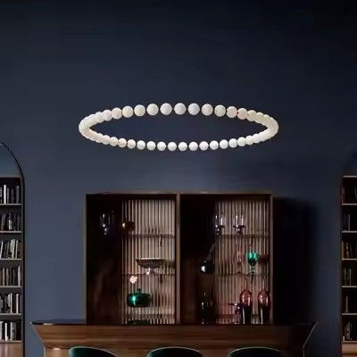 Modern Golden Chandelier Rumah Dekorasi Kamar Tidur Ruangan Hidup LED Ring Kaca Mutiara Lampu Gantung