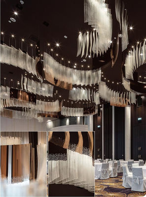 Ribbon Fan Glass Customized Hotel Lobby Senior Club Mewah Langit-langit Tinggi Modern Chandelier