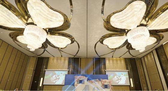 Dekorasi Interior Bentuk Four-Leaf Clover Mall Hotel Stage Lobby Mewah Crystal Led Chandelier Lampu Langit-langit