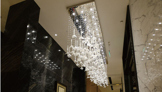 Lobi hotel kustom chandelier kelopak gantung persegi panjang kristal string kreatif led kristal langit -langit chandelier
