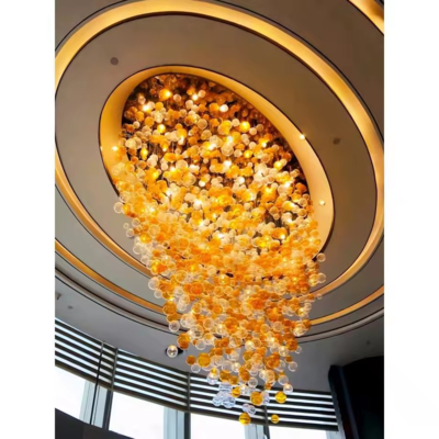Desain Modern Kristal Batu Lampu Gantung untuk Rumah Lampu Bola Kaca LED untuk Hotel Restoran Lobi Mal Sumber Daya AC