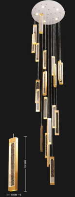 Lampu Emas Modern Mewah Crystal Chandelier Loft Led Pendant Lampu Hotel Lobby Tangga Langit-langit Tinggi Lampu Chandelier