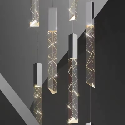 Nordic Duplex New Modern Dining Room Villa Living Room Long Rain Drop Staircase Case Led Chandelier