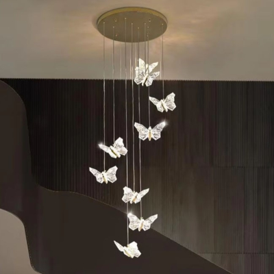 Modern Simple Acrylic Transparent Butterfly Pendant Lamp Minimalis Multihead Hanging Design untuk Kamar Tidur