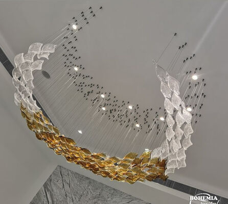 Lampu Plafon Dekoratif Estetik Ruang Tamu Daun Gugur Kaca Amber Gaya Eropa Kustom