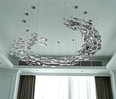 Lampu Gantung Kustom Besar Modern Dekoratif Perlengkapan Pencahayaan Langit-Langit Kaca Kristal