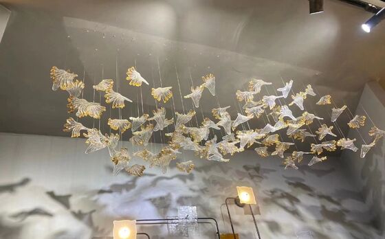 Custom Made Hotel Lobby Dekoratif Kaca Pendant Light Modern Led Ceiling Chandelier Pencahayaan Gold Leaf Aksesoris