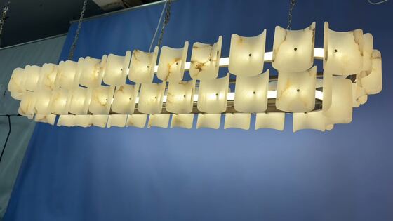 Lampu Gantung Minimalis Mewah Modern Tembaga Penuh Marmer untuk Ruang Makan, Ruang Tamu, Teh, Dupleks, Tangga, Rumah, Garis Panjang Tengah