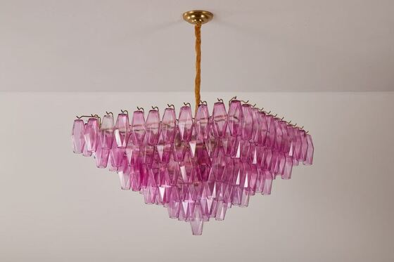 Fuchsia Glass Prism Empire Chandelier Dekorasi Meja Restoran Lampu Gantung Besar