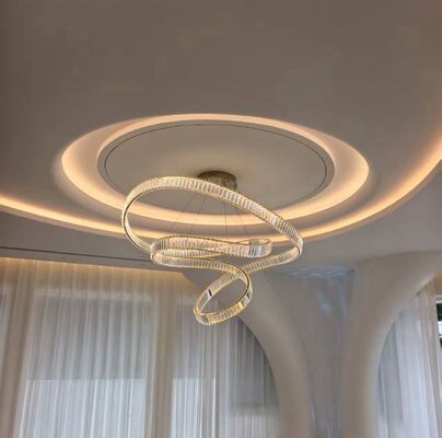 Gaya Italia Minimalis Crystal Chandelier Lampu Mewah untuk Langit-langit Tinggi Tangga Villa Duplex Loft Hotel Ring Ribbon Iron
