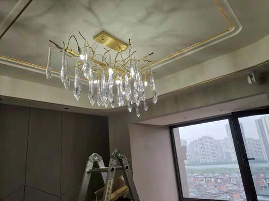 Lampu Gantung Liontin Kristal Grand Foyer Perlengkapan Langit-langit Multi-Lampu Melingkar Pintu Masuk Tinggi Ganda Mewah