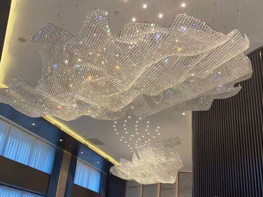 Lampu Dekorasi Seni Perjamuan Lampu Gantung Spiral Pita Kristal Eropa Modern Yang Dibuat Khusus