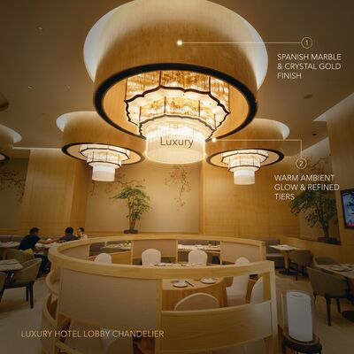 Marmer Spanyol Mewah Crystal Chandelier Custom Besar Foyer Pendant Lampu untuk Hotel Villa Club